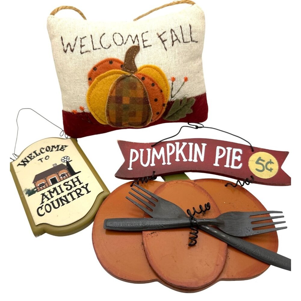 Pumpkin Pie & Fall Welcome Decor Lot of 3 Amish Country Sign
